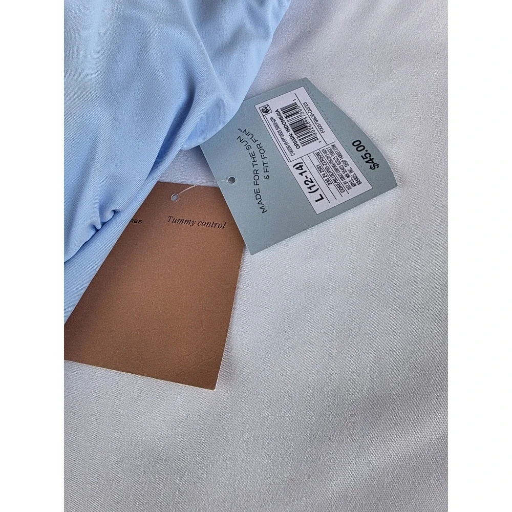 Shade & Shore Light Blue Ruched Square Neck Tummy Control One-Piece Suit L (343)